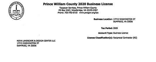 Prince William County Business License - NOVA Landscape & Design